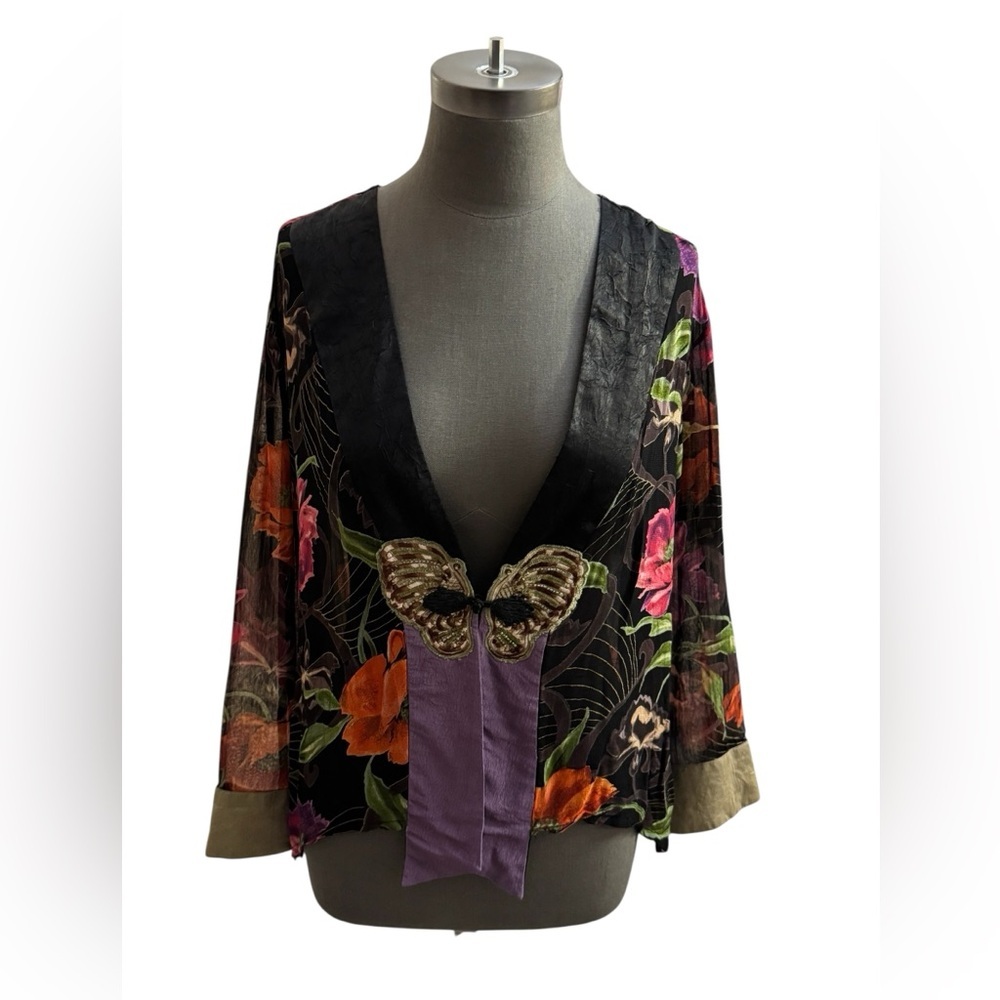 Vintage Rose Floral Butterfly Cardigan Rayon India Medium